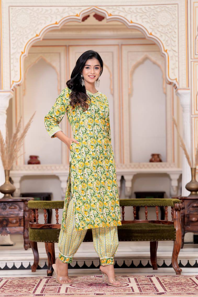 Stitched Light Navy Blue Gold Khadi Print Cotton Suit With Mulmul Dupatta |  Kiran's Boutique