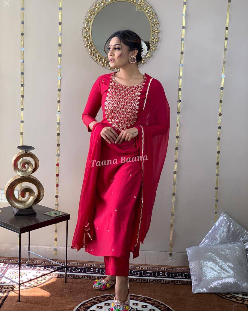 Rayon Embroidered Kurta Set With Dupatta