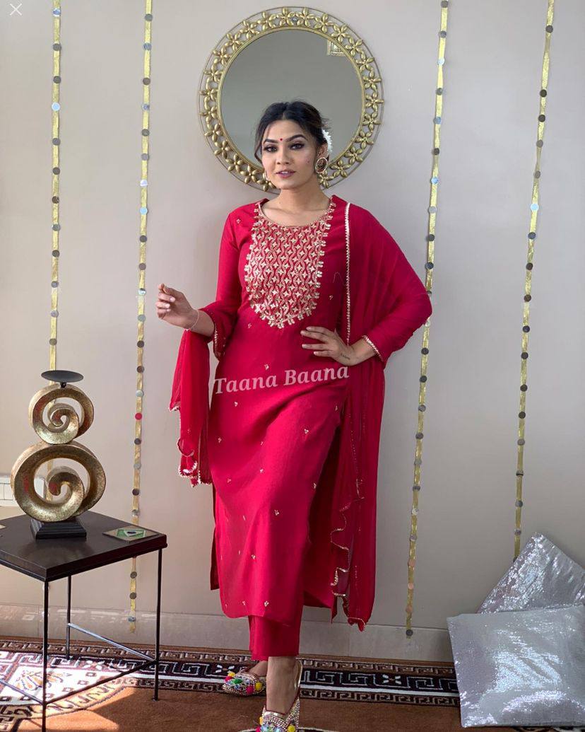 Rayon Embroidered Kurta Set With Dupatta