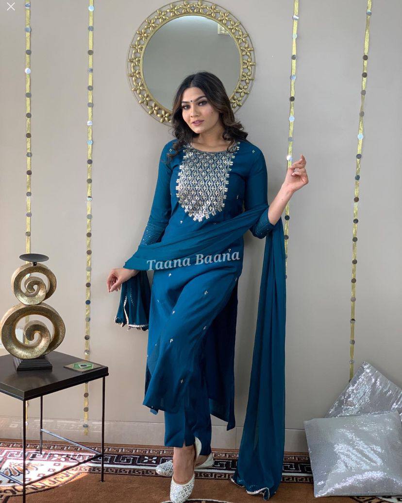 Rayon Embroidered Kurta Set With Dupatta