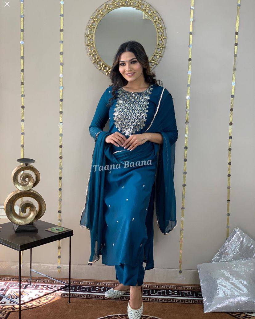 Rayon Embroidered Kurta Set With Dupatta