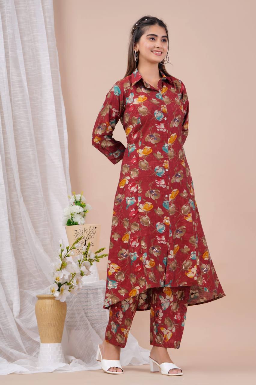 Muslin Fabric Long Afghan Co-Ord Kurta Set