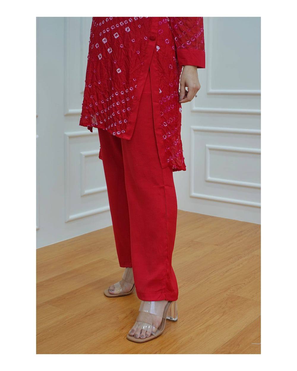 Tafeta Silk Bandhej Co-Ord Kurta Set