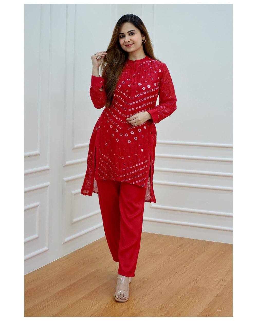 Tafeta Silk Bandhej Co-Ord Kurta Set