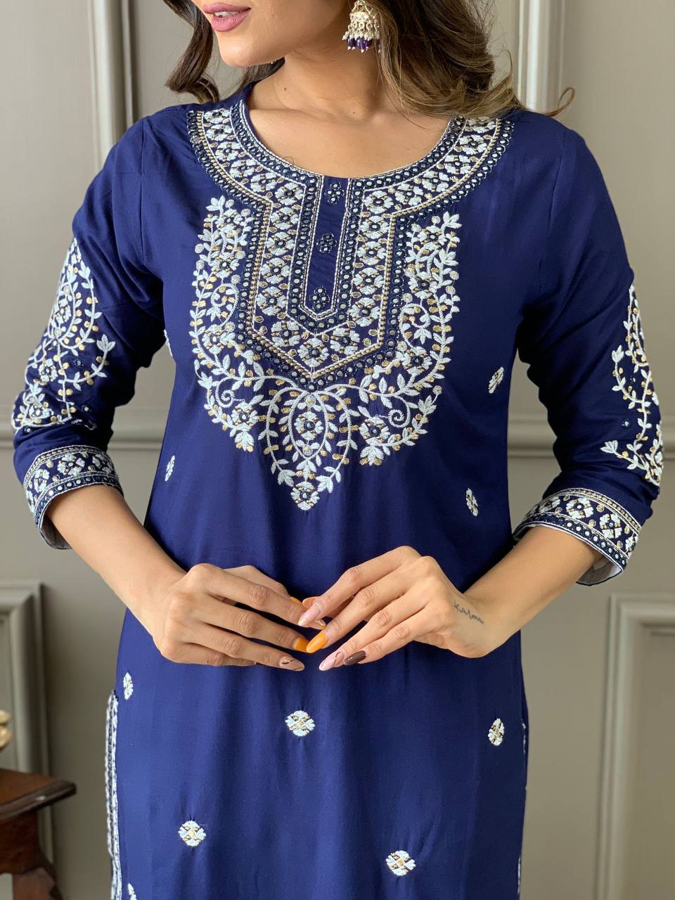 Beautiful kurta with heavy embroidery work with dupatta