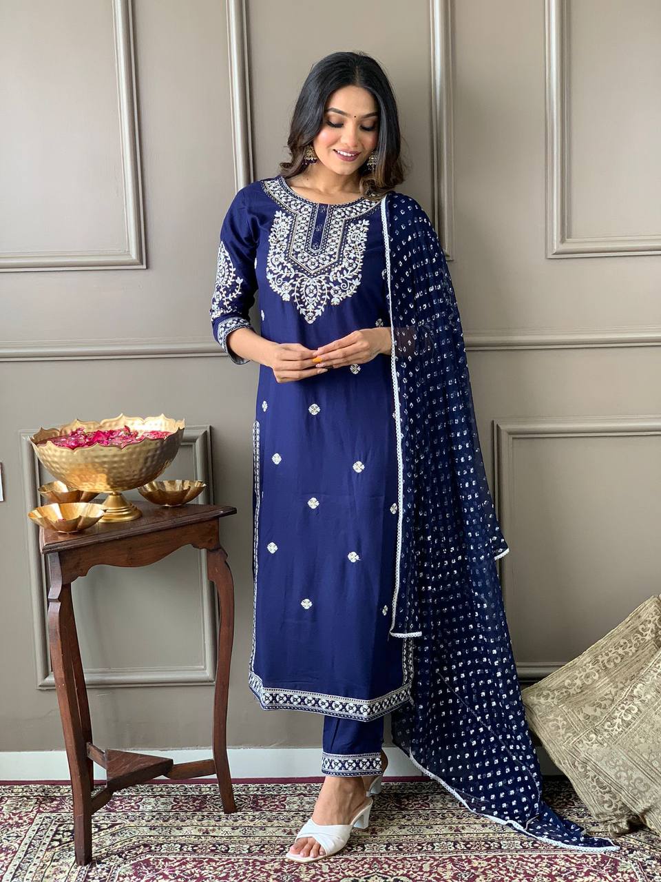 Beautiful kurta with heavy embroidery work with dupatta