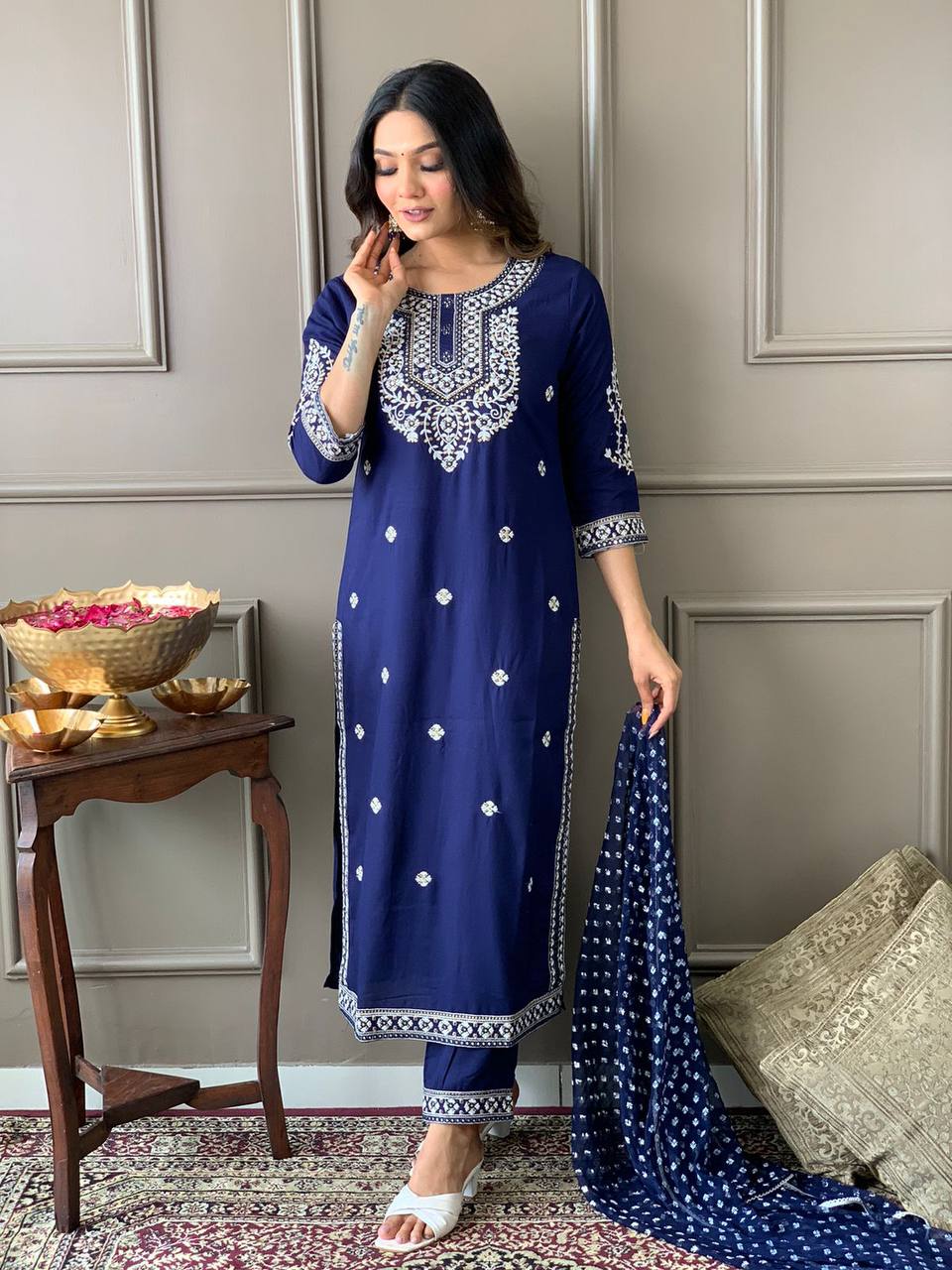 Beautiful kurta with heavy embroidery work with dupatta