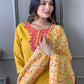 Yellow Embroidered Kurta Set With Digital Printed Dupatta