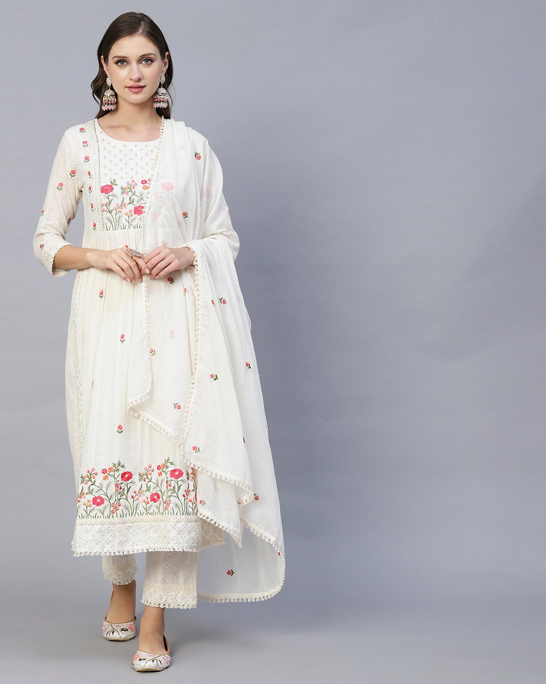 Women's Beautiful  Rayon White Colour embroidered kurti set