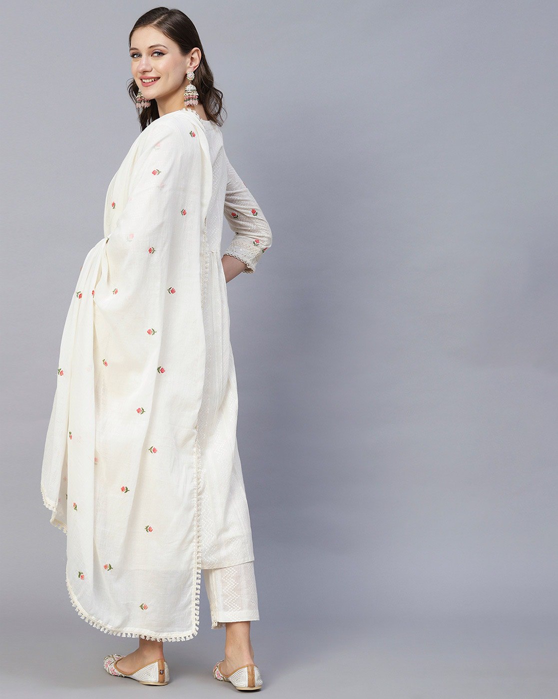 Women's Beautiful  Rayon White Colour embroidered kurti set