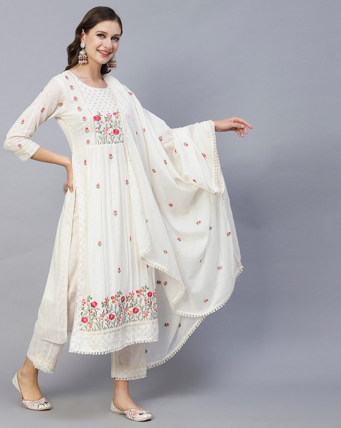 Women's Beautiful  Rayon White Colour embroidered kurti set