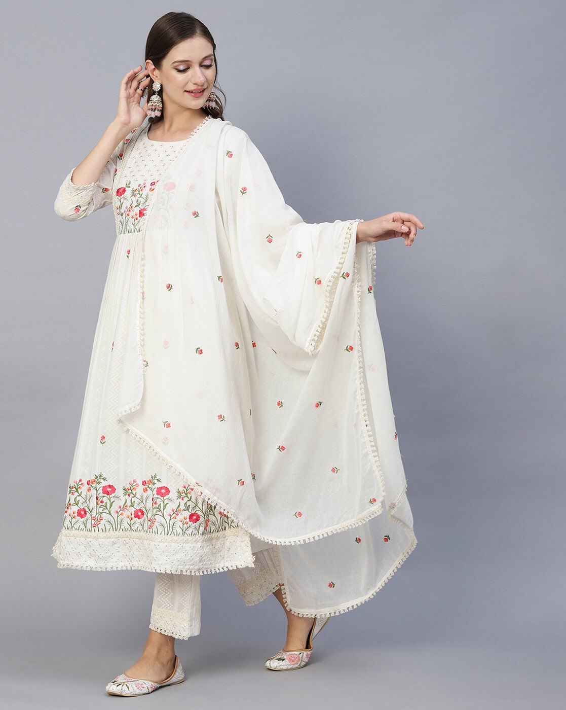 Women's Beautiful  Rayon White Colour embroidered kurti set