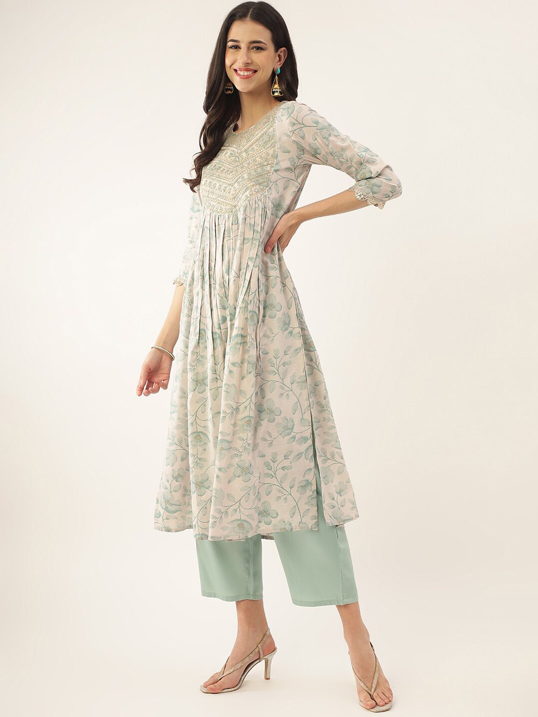 Women  Sequence Embroidered and Printed Cotton Kurta set