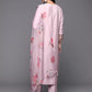 Viscose Rayon Slub Pink Embroidery Kurta Set With Printed Dupatta Set