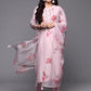 Viscose Rayon Slub Pink Embroidery Kurta Set With Printed Dupatta Set