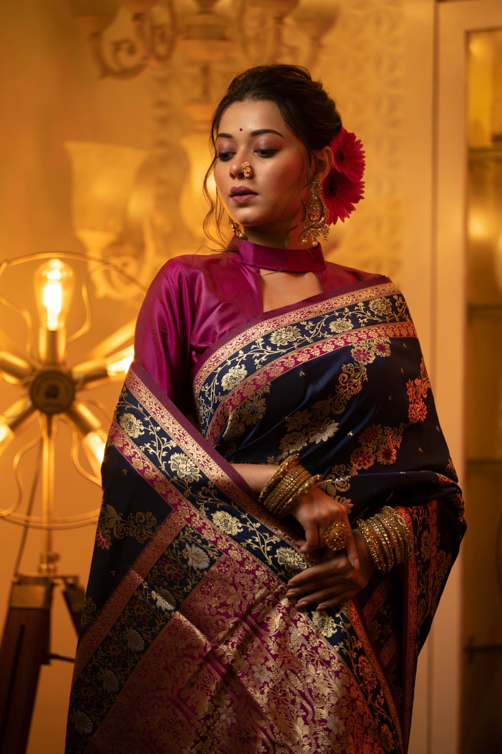 Blue Soft Banarasi Silk Saree