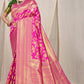 Pink Pure silk saree with gold Jari weaving work