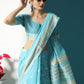 Sky Blue Chanderi Chikankari Weaving Saree With Classy Zari