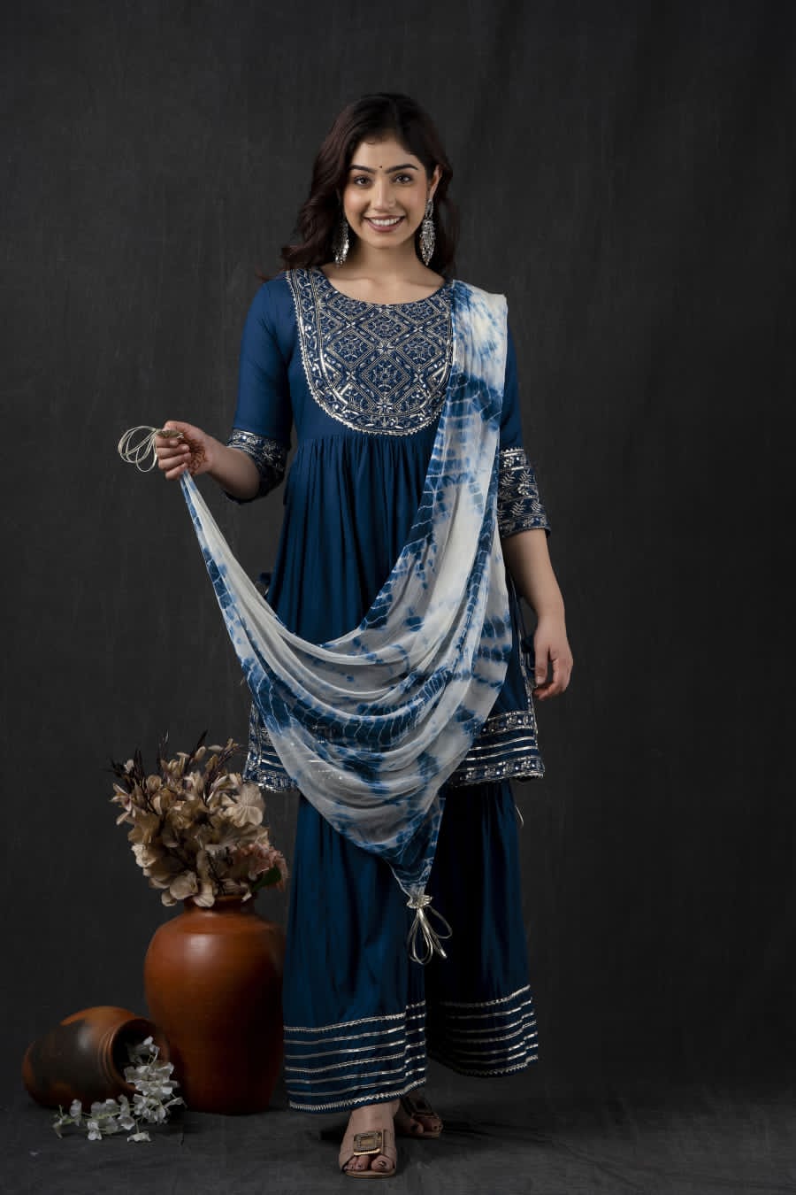 Blue Rayon embroidered  Kurta with embroidery work