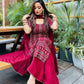 Lakhnavi Red straight embroidery Worked kurta with Plazzo And Dupatta