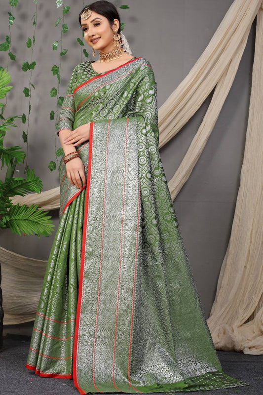 Beautiful Light Green Colour With Lichi Soft Silk Saree With Weaving Silver