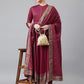 Wine Foil Print Anrkali Gown Pent Dupatta Set