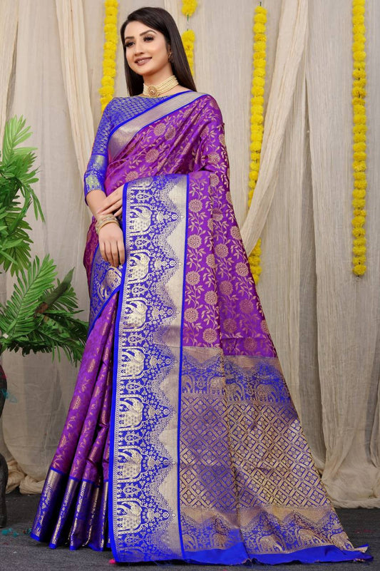 Beautiful Kanchipuram Pure Silk  Saree With  Jari Weaving Work