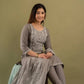 Brown Viscose Rayon Embroidered Kurta Set