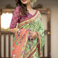 Pale Green Linen Cotton Pichwai Print  Saree