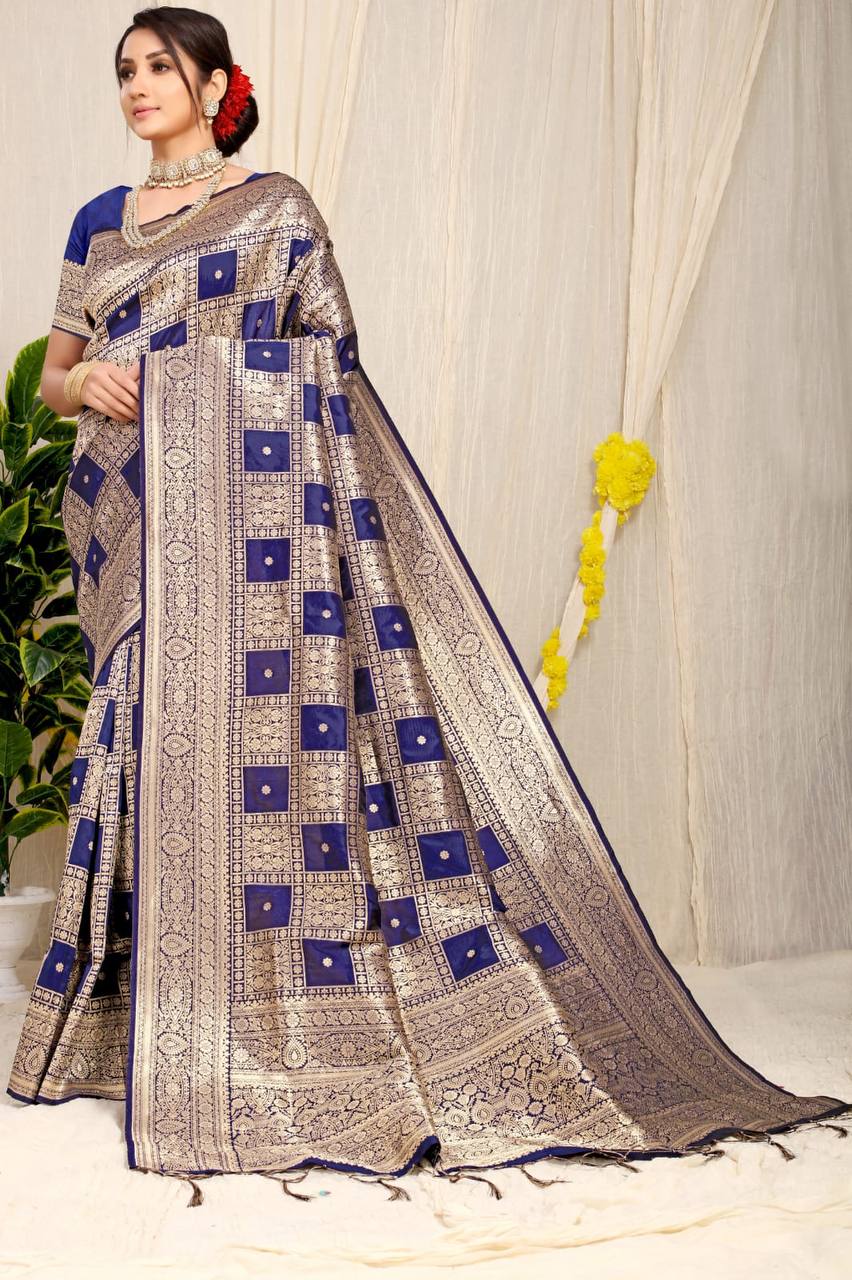 Blue Kanchipuram Pure silk saree with Jari weaving work