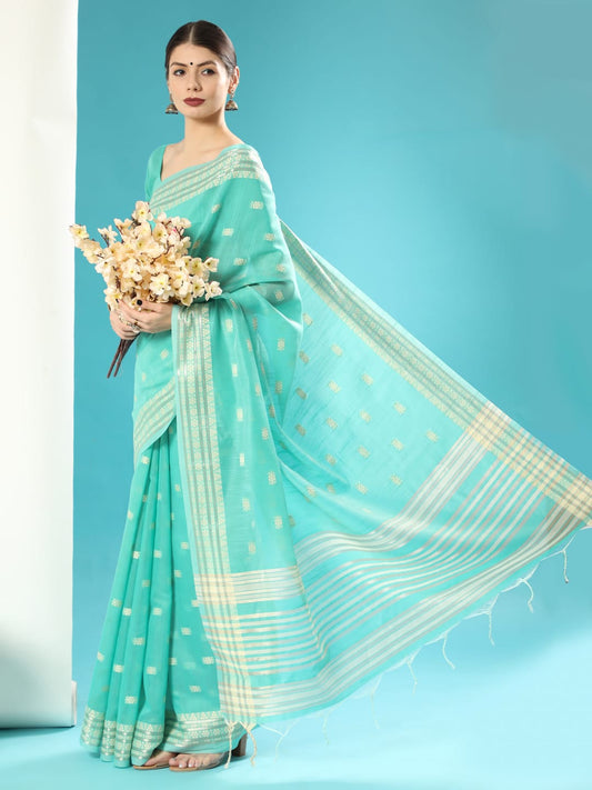 Sky Blue Chanderi Chikankari Weaving Saree With Classy Zari 2