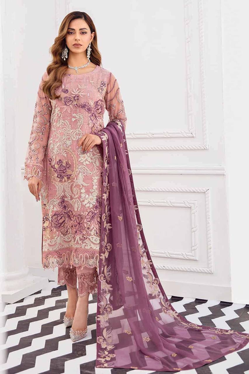 Heavy Pink Faux Georgette Salwar Suit With Nazmin Dupatta