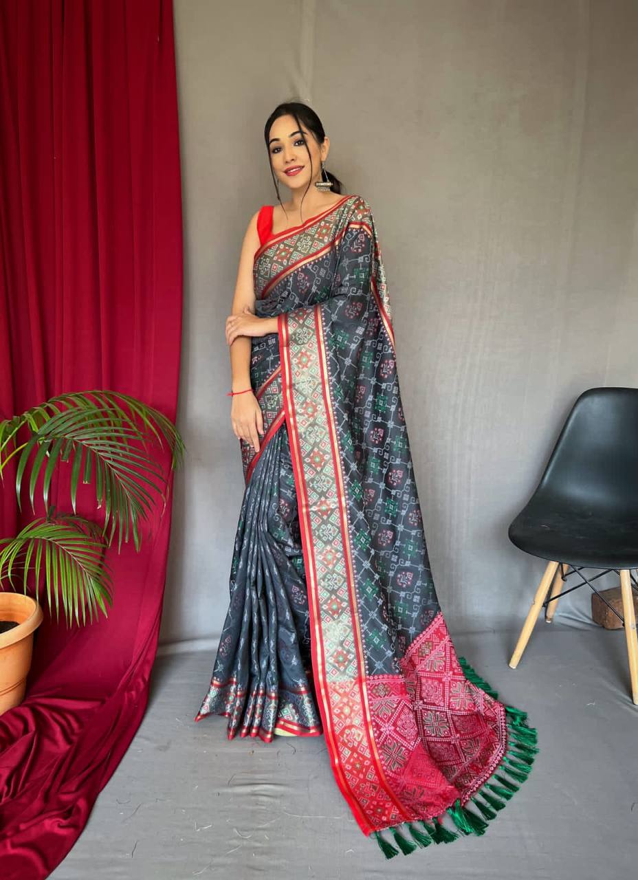 Dark Blue Soft Rangeen Patola Silk Saree