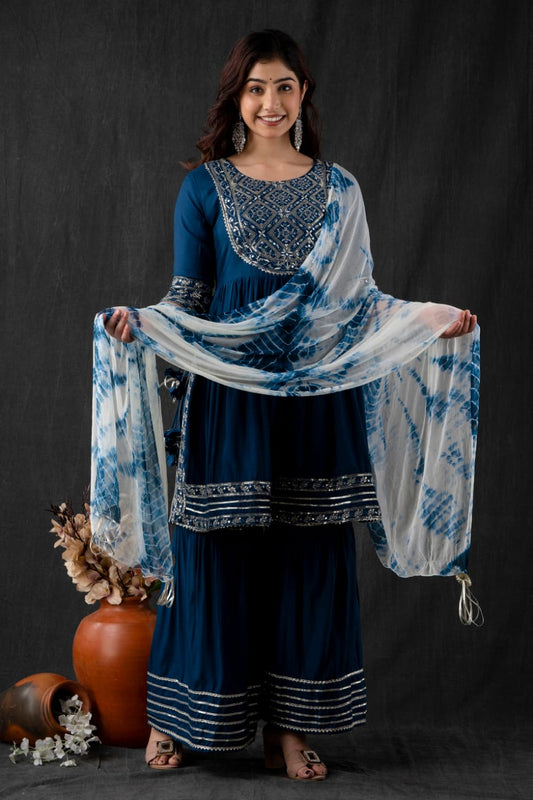 Blue Rayon embroidered  Kurta with embroidery work