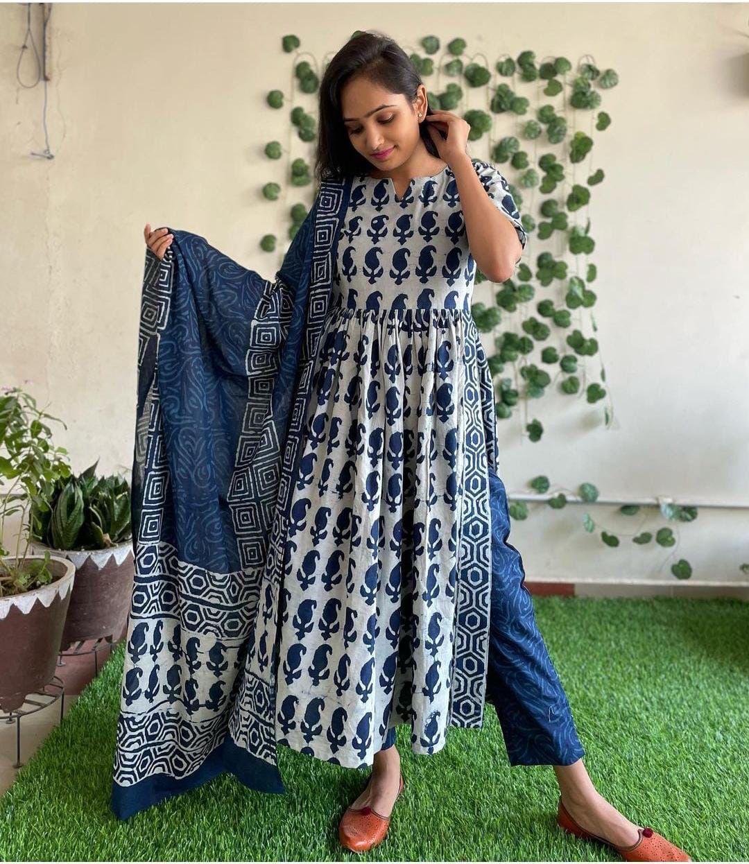 Blue Rayon Kurti Pent Dupatta Set