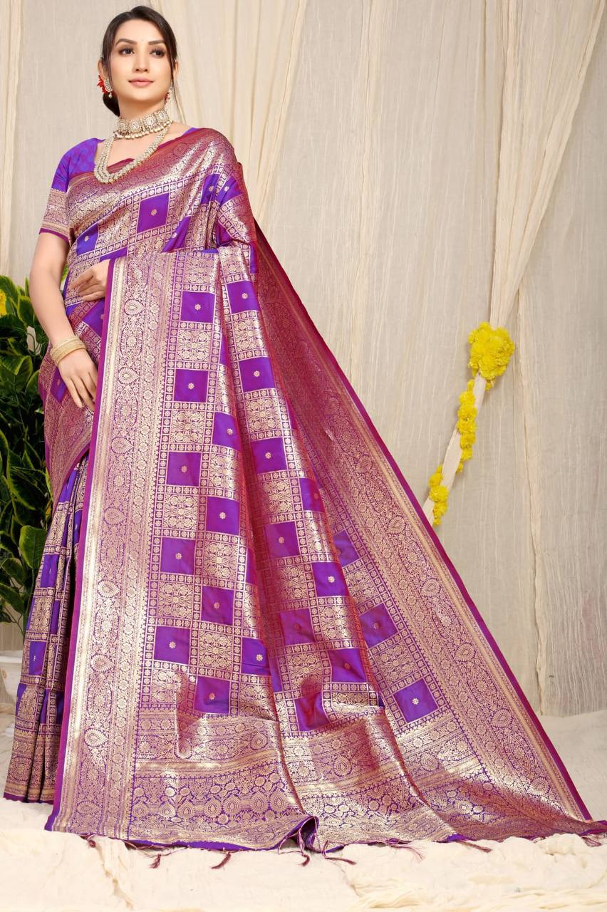 Purple Kanchipuram Pure silk saree with Jari weaving work