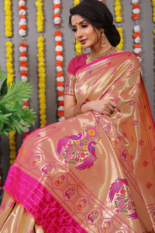 Pink Paithani Pure silk handloom saree with Pure Jari