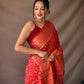 Red Pure Patola Silk Saree With Contrast Meenakari