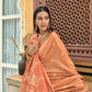 Peach Chanderi Silk Saree With Silver And Copper Zari Weaves