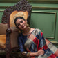 Navy Blue Tussar Silk Saree with unique Bishnoi broad Border