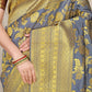 Grey Pure silk saree with gold Jari weaving work