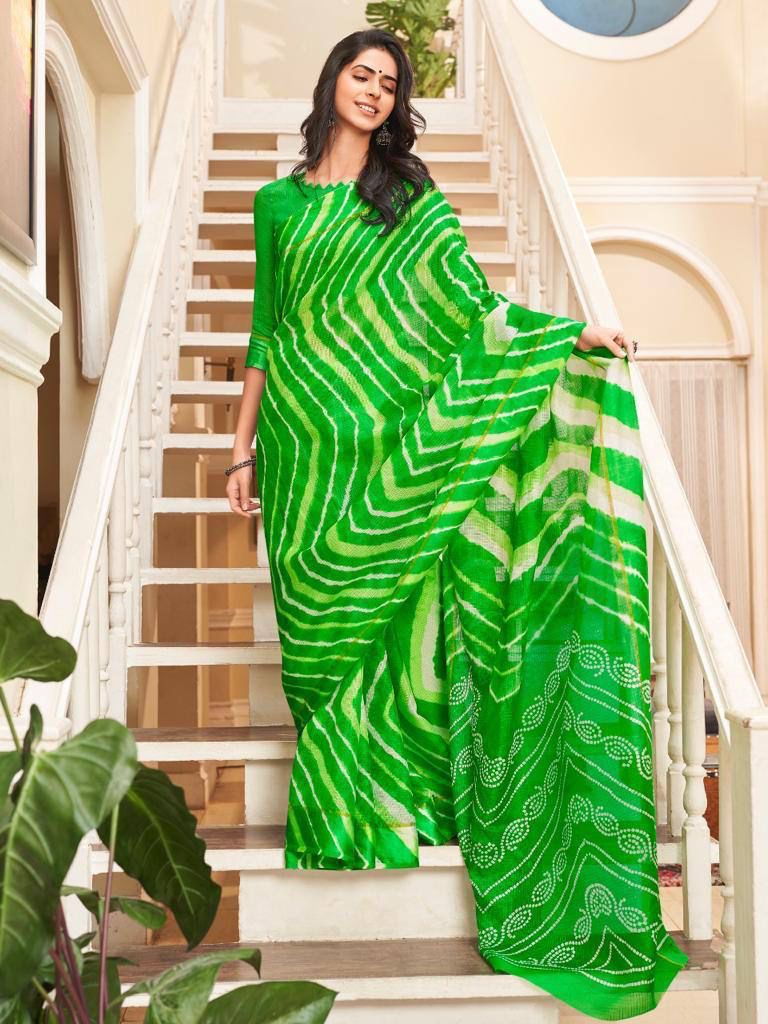 Green Sibori Printed Doriya Saree