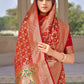 Red Soft Silk Bandhani Saree With Pure Jari Work