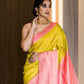Pastel Yellow Special 3D Weaving Lichi Silk Banarasi Saree
