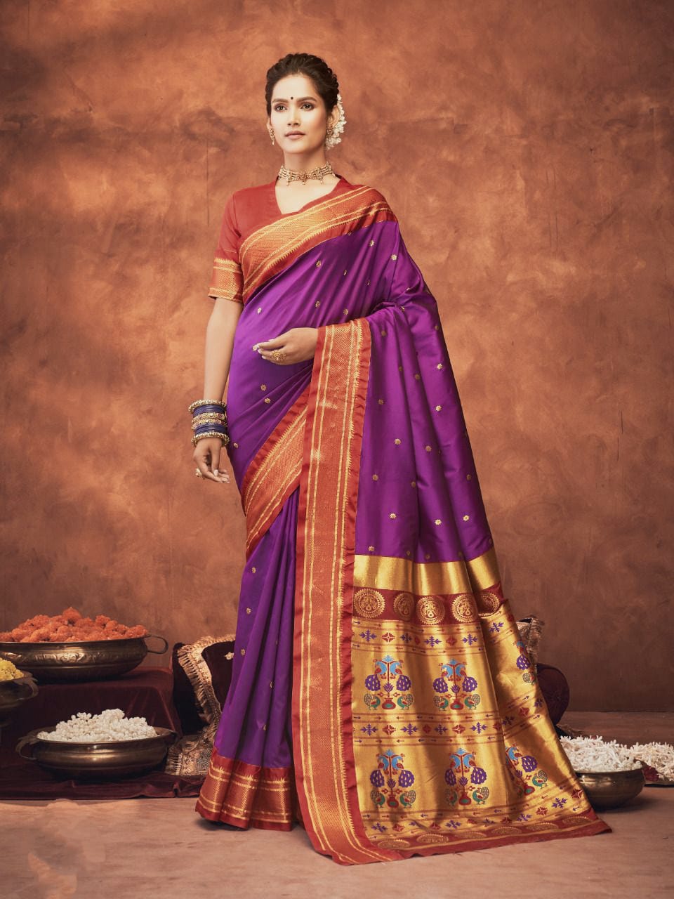 Purple Beautiful Rahi Paithani Saree With Jari Work