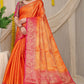 Orange Pure Soft Silk Saree With Hand dying Soft Luxurious Fabric.