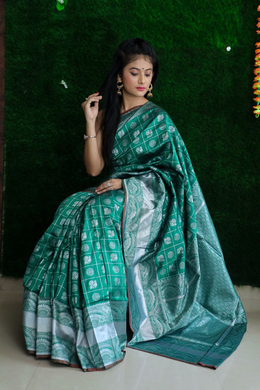 Beautiful Teal Soft Silk Saree With Weaving Silver Zari