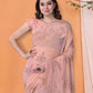 Peach Georgette Embroidered Work Saree With Piping Border