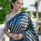 Blue Laheriya Saree With Kalamkari Peacock Pallu