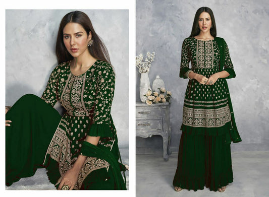 Gorgeous Green Georgette Top With Sarara Plazzo Full Set
